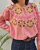 t-shirt damskie Bluzka ręcznie haftowana CAMA Różowa kwiaty ONE SIZE 1
