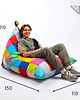 pufy do siedzenia Pufa kolorowa patchwork Ovni Long, leżanka wypełniona granulatem 1