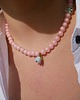 chokery Różowy naszyjnik choker z koralików z kwiatem 3
