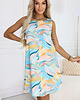 sukienki midi damskie 296-15 VICTORIA Trapezowa letnia sukienka w kolorowe fale - błękit z cytryną 3