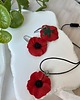 komplet biżuterii Zestaw Kolczyki i naszyjnik (choker) maki z gliny polimerowej. Handmade 2