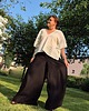 spodnie materiałowe damskie Szerokie spodnie z lnu z wiskozą SUMMER BLACK 1