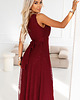 sukienki maxi damskie 656-1 Długa błyszcząca suknia wieczorowa na jedno ramię - burgund 4