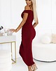 sukienki maxi damskie 564-2 CALLIE Sukienka midi z odkrytymi ramionami i dekoltem - bordowa 3