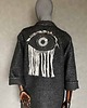 płaszcze damskie Kimono wełniane patchworkowe oko z frędzlami. 4