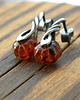 kolczyki wire wrapping brązowe kwiatki  - sztyfty 3
