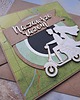 zaproszenia i kartki na ślub Kartka ślubna z parą młodą na skuterze 1