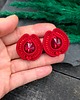 kolczyki soutache Kolczyki sutasz sztyfty czerwone okrągłe z kryształkami Amber 1