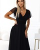 sukienki maxi damskie 562-3 NASTIA Długa sukienka z dekoltem i krótkim rękawkiem - czarna 2