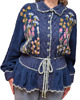 kardigany damskie Granatowy kardigan z haftami i falbanką, rozmiar L/XL 1