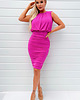 sukienki midi damskie Różowa sukienka midi z marszczoną spódnicą DA1767 HOT PINK 3