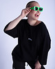 t-shirt damskie Czarna koszulka oversized z napisem BONJOUR 9