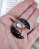 wisiory Wisior miedziany lunula obsydian moonstone VII 1