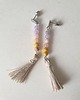 kolczyki z kamieniami Kolczyki BOHO ART z lnianym chwostem, jadeit, jaspis, fiolet, pomarańcz, beż 3