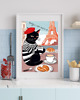 grafiki i ilustracje PLAKAT z kotem, prezent dla kociary, kawa w Paryżu, bonjour 1