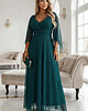 sukienki maxi damskie 655-2 Długa połyskująca w świetle suknia z dekoltem - zielona 2