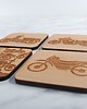 podkładki do kuchni Zestaw 4 drewnianych podkładek pod kubek - motocykle 1