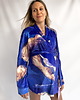 kardigany damskie Aksamitne KIMONO domowe/ narzutka, autorski print  CHMURY niebieskie 3