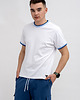 t-shirty męskie T-shirt męski  biały   ze ściągaczem niebiesko/granatowym 1