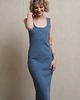 sukienki midi damskie Bawełniana prążkowana sukienka, CELINA DENIM BLUE 2
