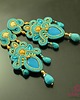 kolczyki soutache Turkusowo złote kandelabrowe kolczyki sutasz 5