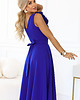 sukienki maxi damskie 643-8 Elegancka wieczorowa suknia maxi z rozcięciem i różami - chabrowa 4
