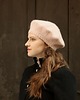 czapki damskie Klasyczny beret z antenką z wełny alpaki pudrowo różowy 4