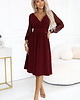 sukienki midi damskie 657-3 Elegancka sukienka midi z dekoltem i tiulowymi rękawami - bordo 4