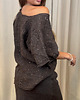 t-shirt damskie Lniana bluzka zdobiona cekinami Marrone 3