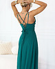 sukienki maxi damskie 589-6 Sukienka maxi na ramiączkach z gorsetowym wiązaniem - zielona 4