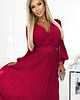 sukienki maxi damskie 414-9 KLARA plisowana sukienka z paskiem i dekoltem - BORDOWA 3