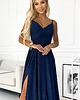 sukienki maxi damskie 299-10 CHIARA elegancka maxi suknia na ramiączkach - GRANATOWA Z BROKATEM 4