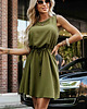 sukienki midi damskie 296-14 VICTORIA Trapezowa sukienka bez rękawków z wiązaniem w pasie - khaki 2