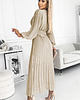 sukienki maxi damskie 414-8 KLARA plisowana sukienka z paskiem i dekoltem - BEŻOWA 2