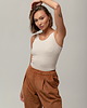 topy damskie Bawełniany, prążkowany top, NATURAL BEIGE 3