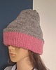 czapki damskie Czapka Fluffy podwójna dwustronna szaro różowa 3