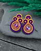 kolczyki soutache Kolczyki sutasz sztyfty pomarańczowo fioletowe z kryształkami Gracia 1