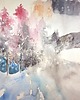 obrazy WYPRZEDAŻ SZTUKI! Akwarela Pejzaż zimowy oryginalny obraz 300g A3 30x42 cm 2