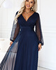 sukienki maxi damskie 684-3 NERISSA elegancka tiulowa sukienka maxi z kopertowym dekoltem - granatowa 4