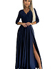 sukienki maxi damskie 309-7 AMBER elegancka koronkowa maxi satyna suknia z dekoltem - GRANATOWA 6