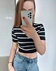 topy damskie CROP TOP Z KRÓTKIM RĘKAWEM I265 CZARNO-BIAŁY 1