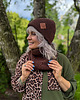 czapki damskie Bawełniana czapka beanie logo ekoskórka Brąz 1