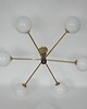 lampy wiszące Żyrandol Stilnovo style lata 60. Mosiądz, szkło i metal 6x E14 Vintage 1