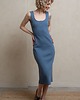 sukienki midi damskie Bawełniana prążkowana sukienka, CELINA DENIM BLUE 3
