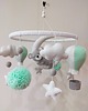 karuzele i girlandy do łóżeczka Karuzela handmade z misiem na księżycu, balonami i miętowymi pomponami 4