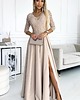 sukienki maxi damskie 309-10 AMBER koronkowa elegancka suknia z dekoltem i rozcięciem na nogę 1