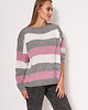 swetry damskie  Oversize'owy sweter w paski - SWE299 szary/róż/ecru MKM 1