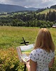 grafiki i ilustracje Słoneczniki. Góry. Akwarela ręcznie malowana oryginalna. 2