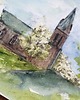 obrazy Akwarela Katedra w Trondheim Norwegia oryginalny obraz A5 21x15 cm 2