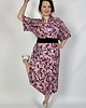 sukienki midi damskie KIMONO długie/ sukienka kopertowa w kwiaty różowa, autorski wzór 100%wiskoza 1
